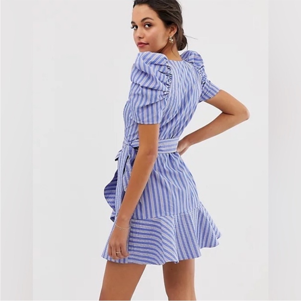 C/MEO Collective Blue and White Ruffled Wrap Sundress - Picture 2 of 8
